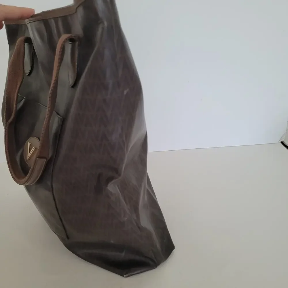 Mario Valentino Vintage Designer Tote Bag Handbag Large Travel Brown Unisex Logo